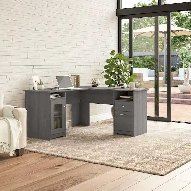 60W L-Shaped Computer Desk with Storage Cabinet and File Drawer
