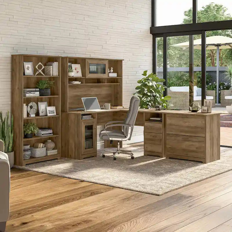 60W L-Shaped Computer Desk with Storage Cabinet and File Drawer