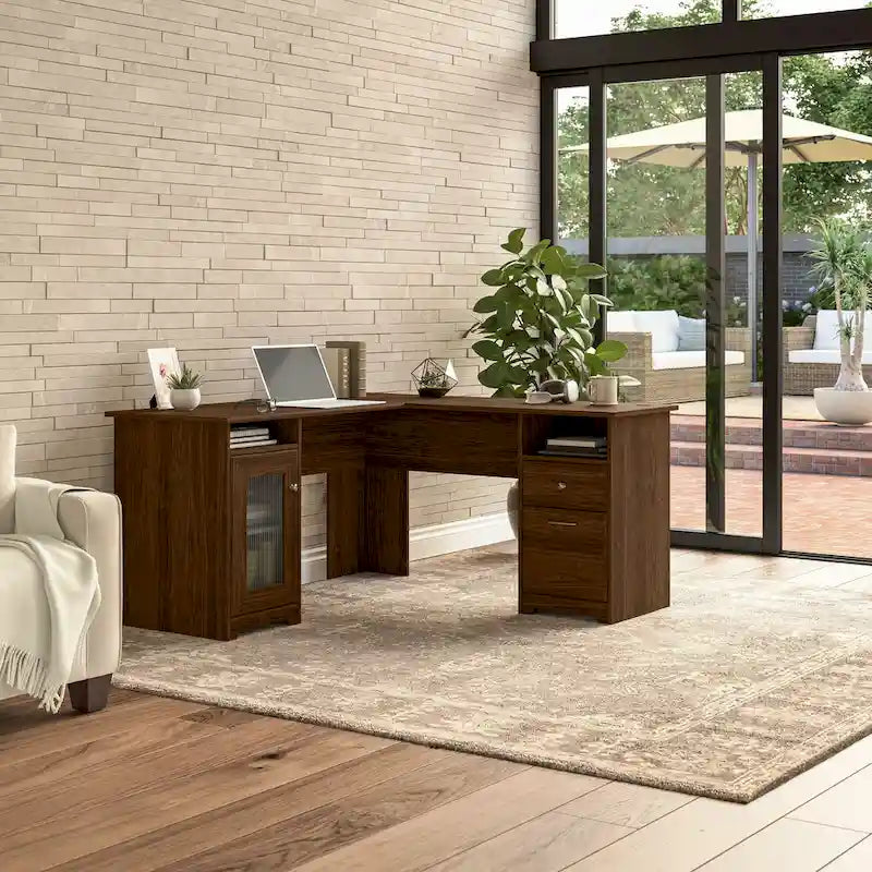 60W L-Shaped Computer Desk with Storage Cabinet and File Drawer