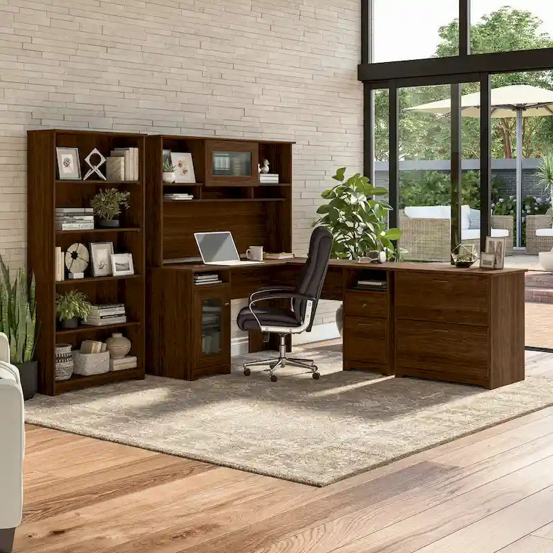 60W L-Shaped Computer Desk with Storage Cabinet and File Drawer