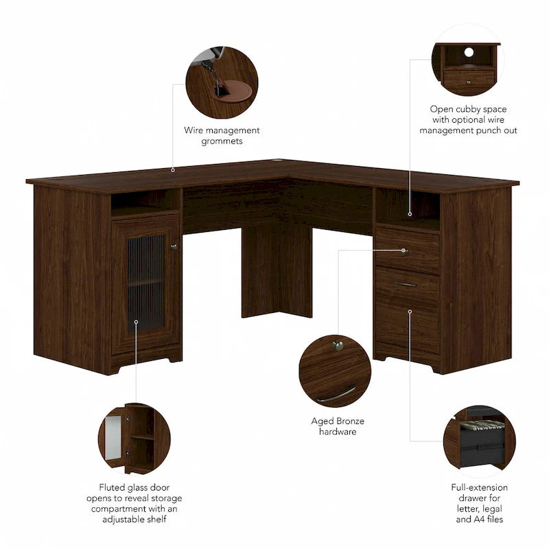 60W L-Shaped Computer Desk with Storage Cabinet and File Drawer