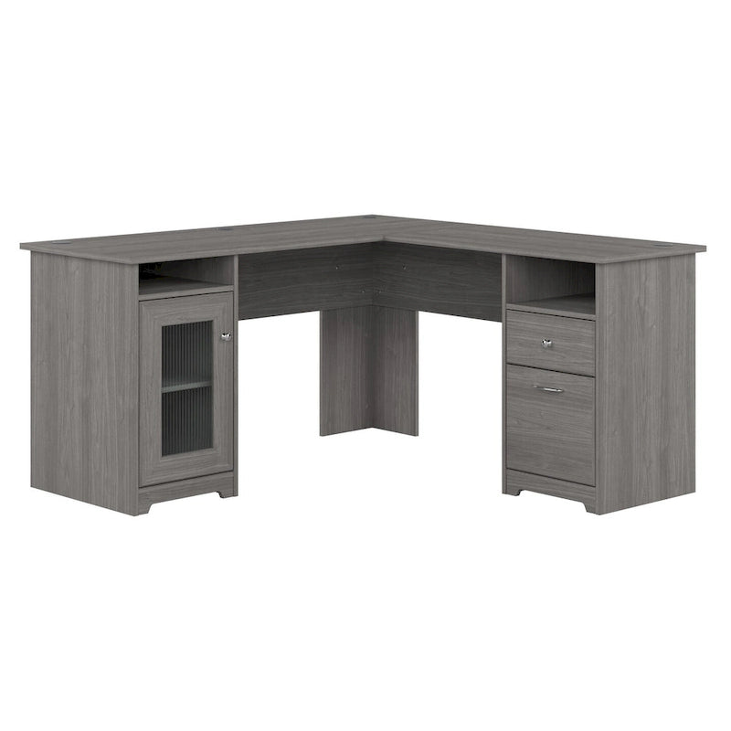 60W L-Shaped Computer Desk with Storage Cabinet and File Drawer