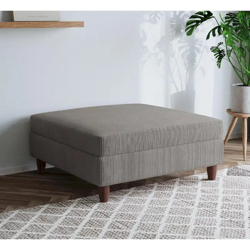 Oversized Square Corduroy Upholstered Ottoman with Solid Wood Legs, Multi-Color