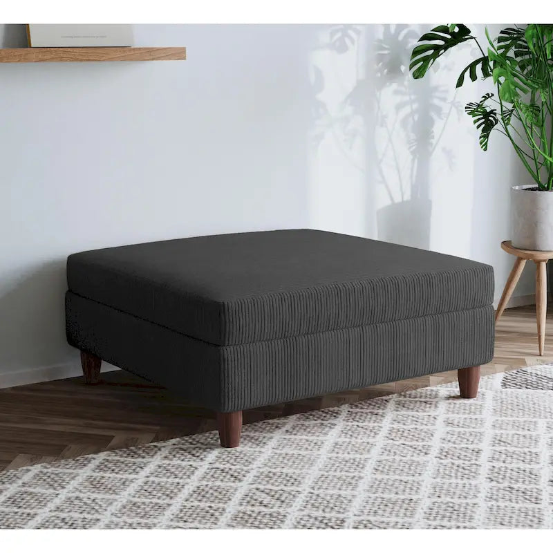 Oversized Square Corduroy Upholstered Ottoman with Solid Wood Legs, Multi-Color