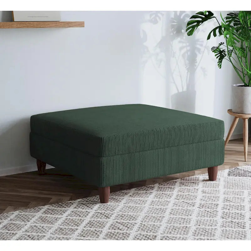 Oversized Square Corduroy Upholstered Ottoman with Solid Wood Legs, Multi-Color