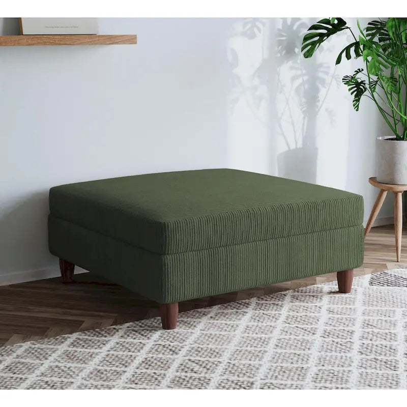 Oversized Square Corduroy Upholstered Ottoman with Solid Wood Legs, Multi-Color