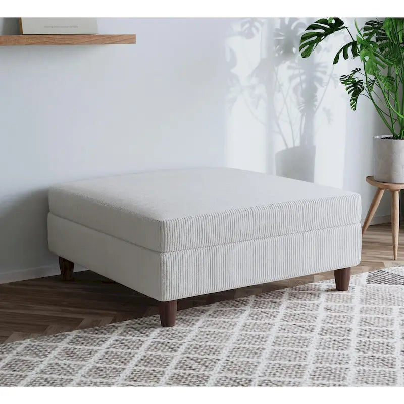 Oversized Square Corduroy Upholstered Ottoman with Solid Wood Legs, Multi-Color