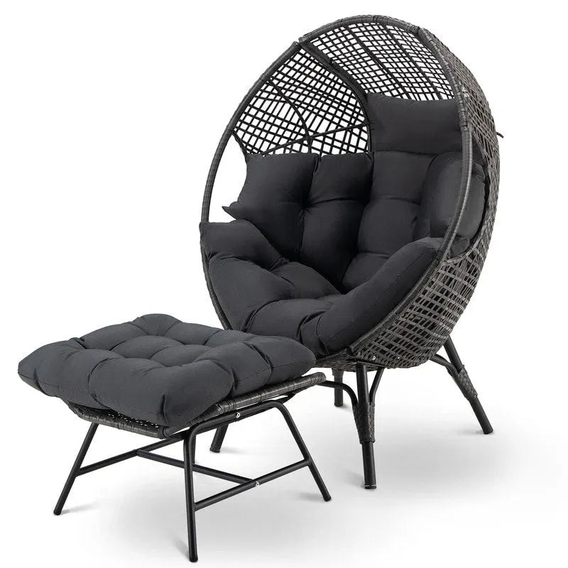 Fauteuil œuf en osier surdimensionné avec coussin épais, fauteuil lounge bohème en rotin PE