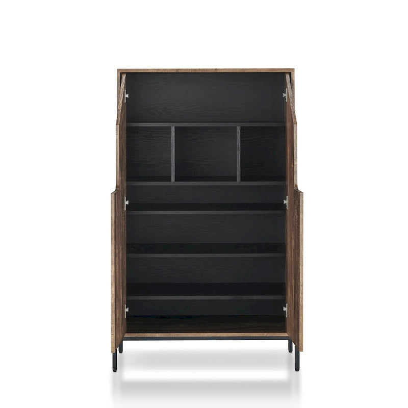 Rustic 8-Shelf Shoe Cabinet with Cubbies MDF Veneer Reclaimed Oak Light Hickory