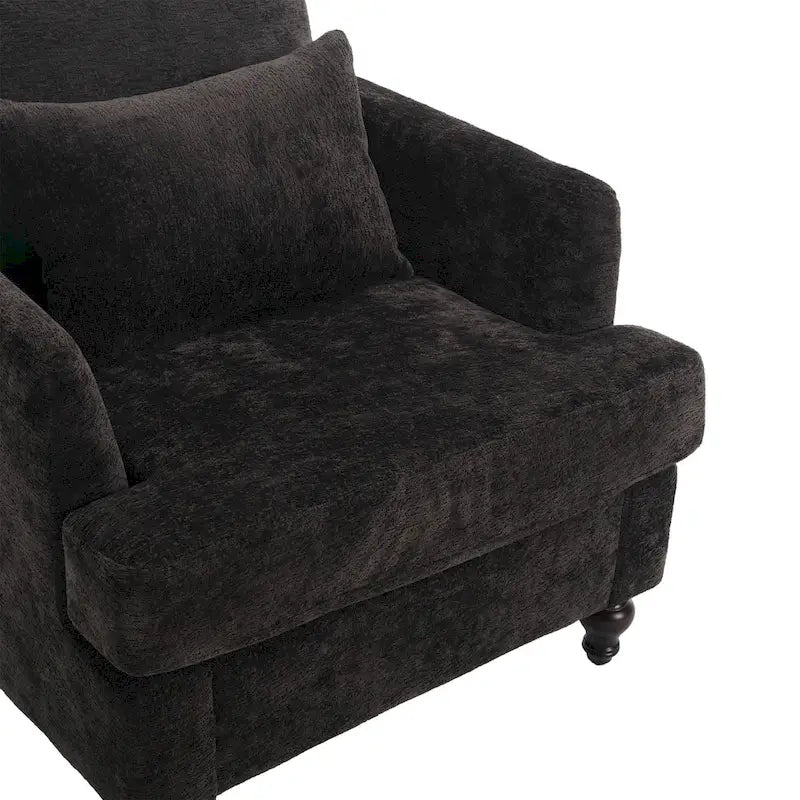 Poltrona d'accento imbottita con gambe in legno massello e cuscino lombare