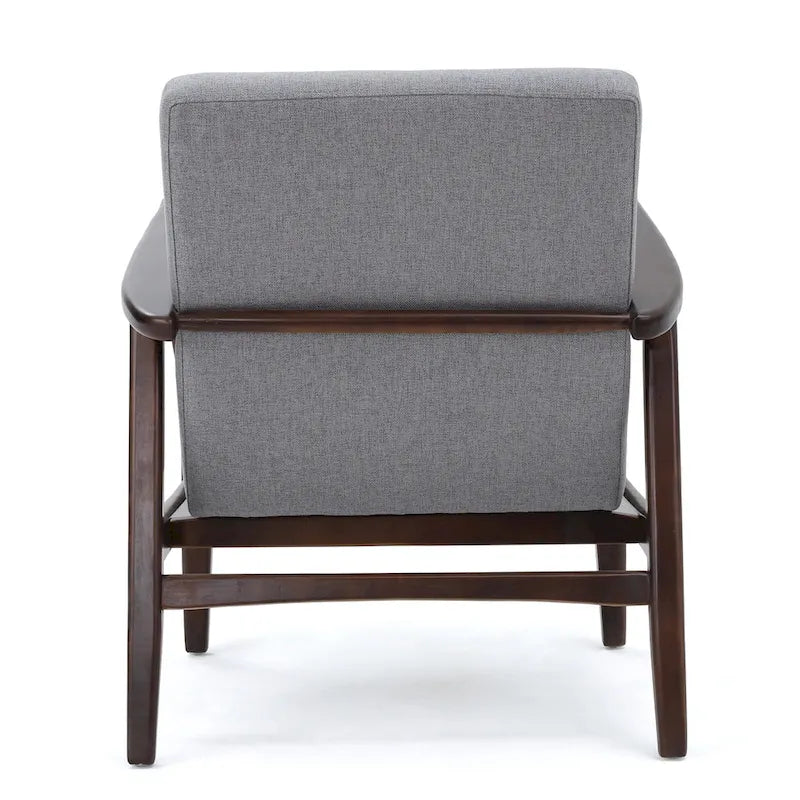 Mid-Century Modern Button-Tufted Fabric Club Chair with Wood Frame
