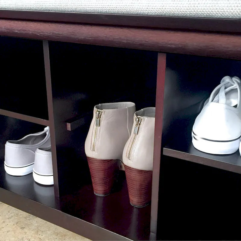 Solid Wood Shoe Storage Bench with Cushion Espresso Finish