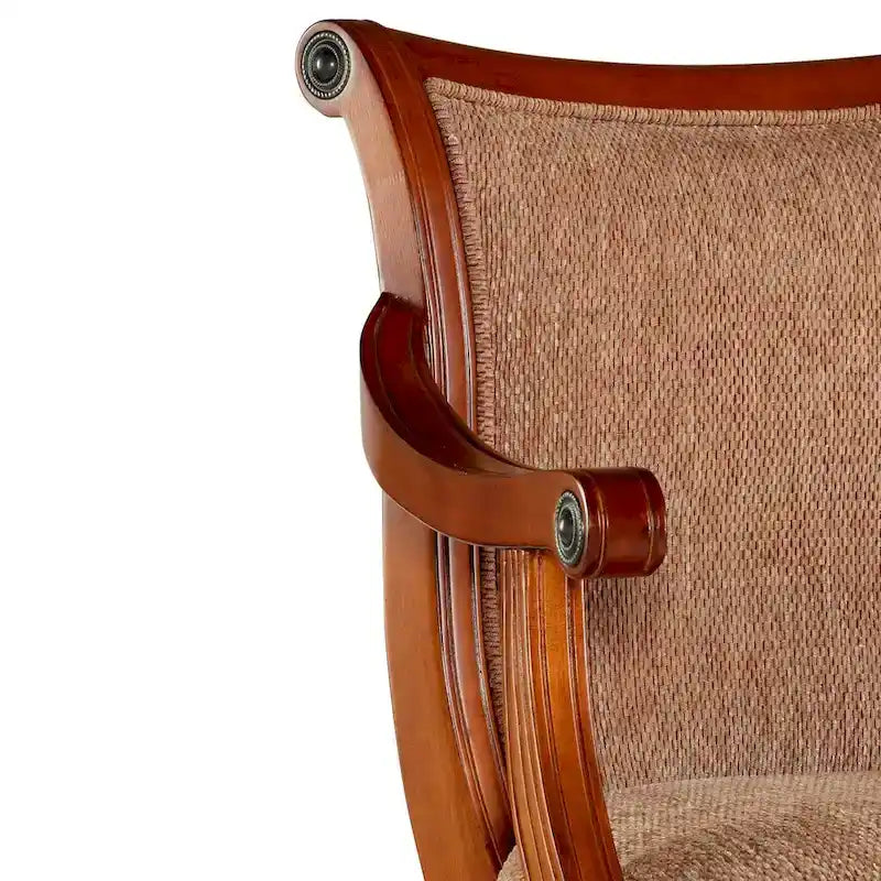 Warm Cherry Swivel Bar Stool with Arms Brown Tweed Upholstered