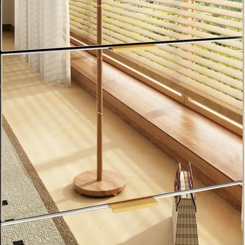 Scarpiera a specchio da pavimento con 3 cassetti ribaltabili, finitura rovere