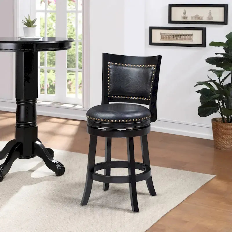 Swivel Counter Stool with Nailhead Trim Faux Leather Upholstered Hardwood Buttermilk
