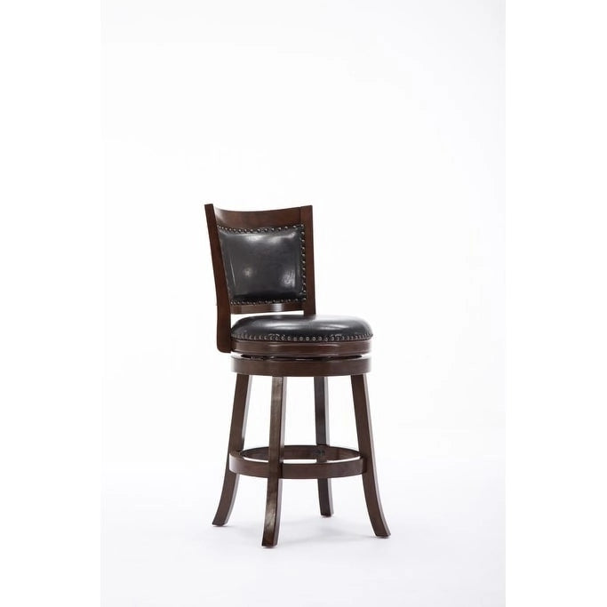 Swivel Counter Stool with Nailhead Trim Faux Leather Upholstered Hardwood Buttermilk