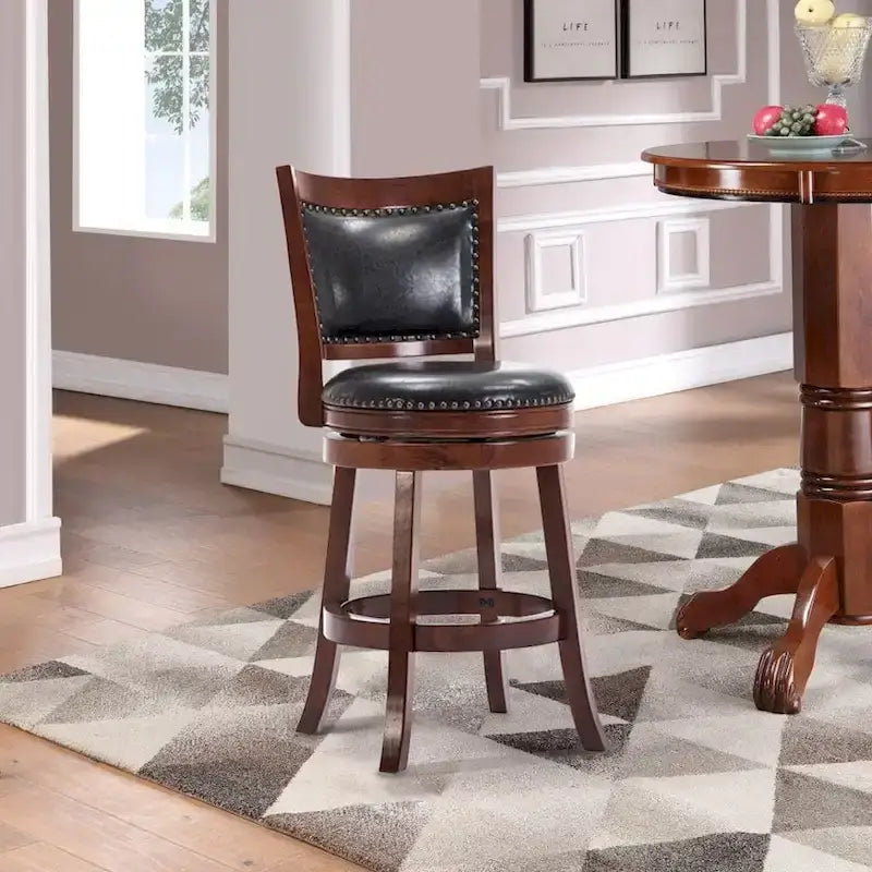 Swivel Counter Stool with Nailhead Trim Faux Leather Upholstered Hardwood Buttermilk