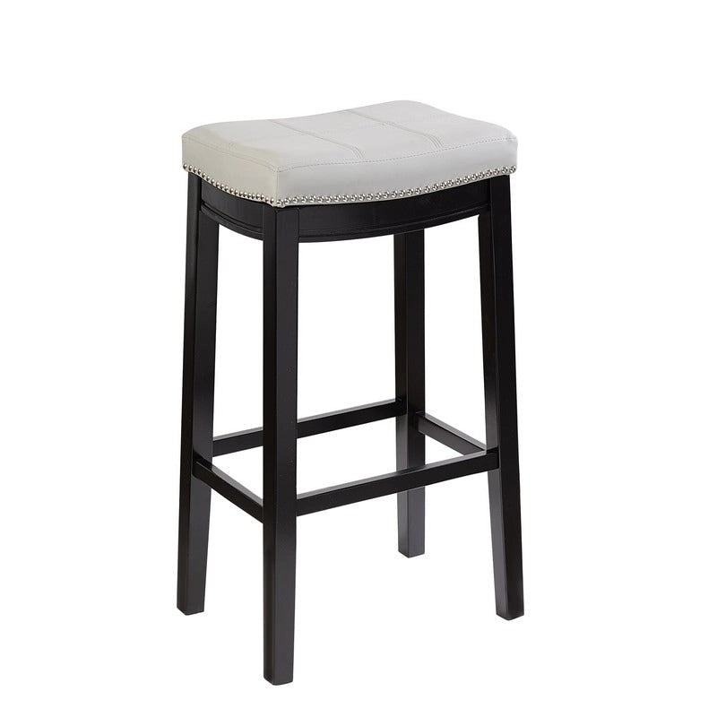 Backless Upholstered Bar Stool with Nailhead Trim and Wood Frame