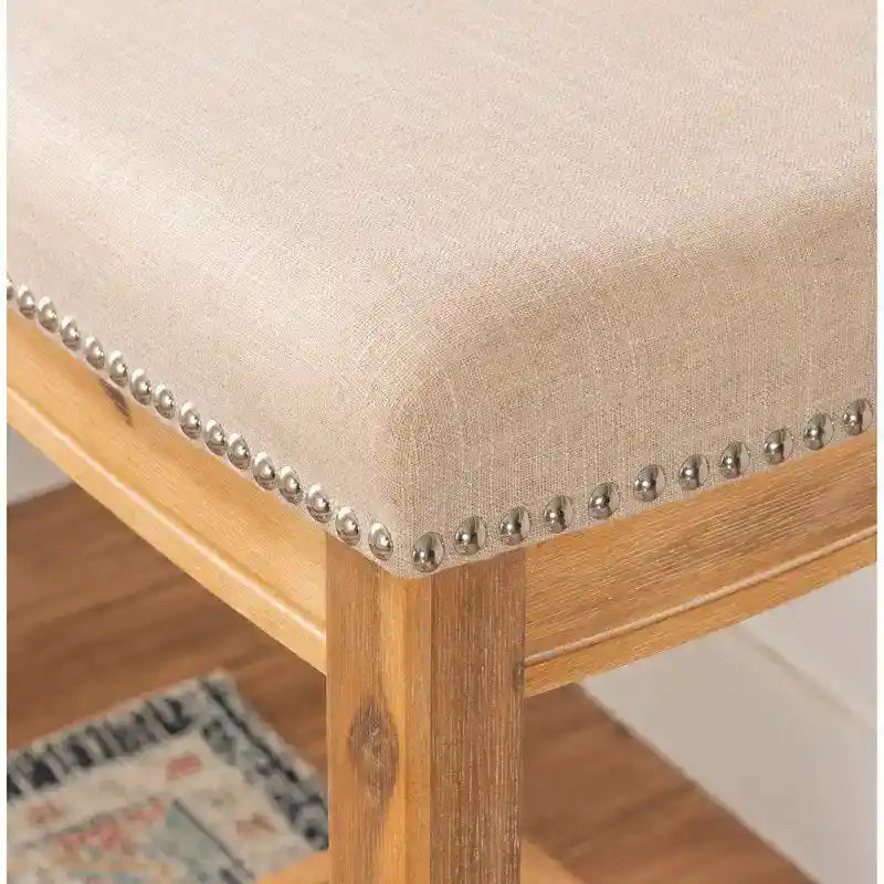 Backless Upholstered Bar Stool with Nailhead Trim and Wood Frame