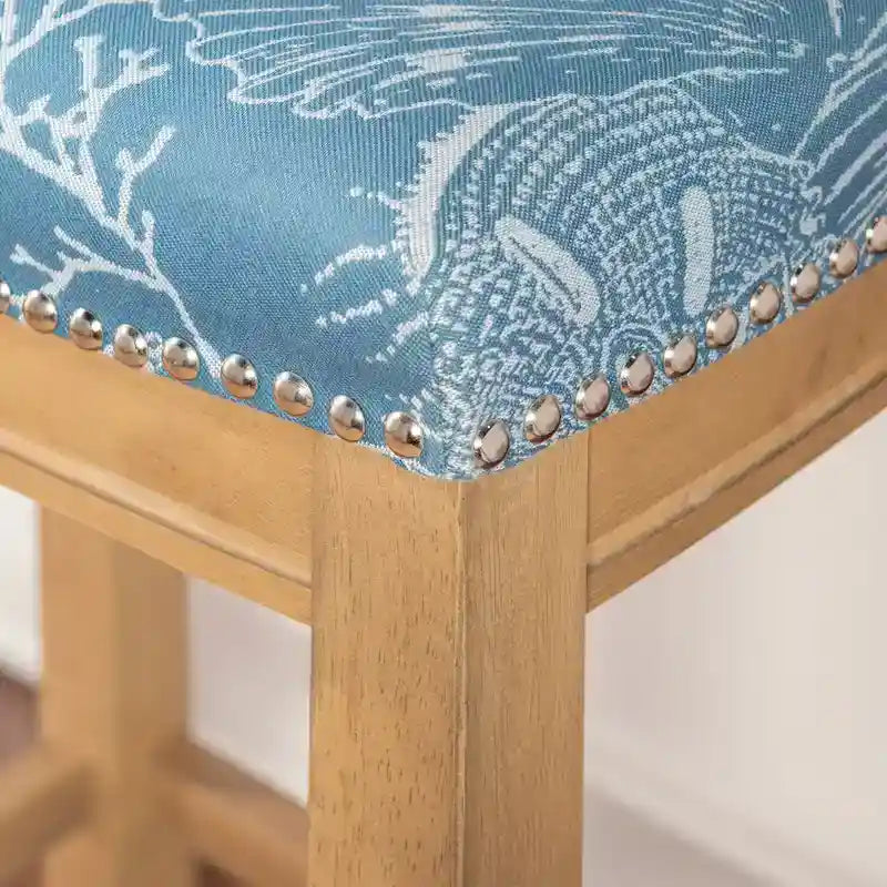 Backless Upholstered Bar Stool with Nailhead Trim and Wood Frame
