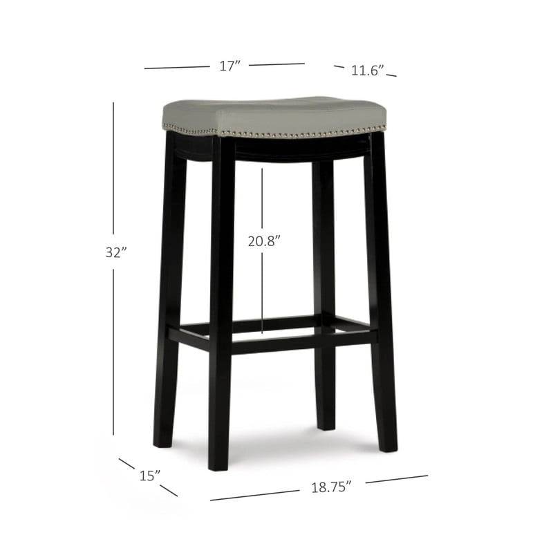 Backless Upholstered Bar Stool with Nailhead Trim and Wood Frame
