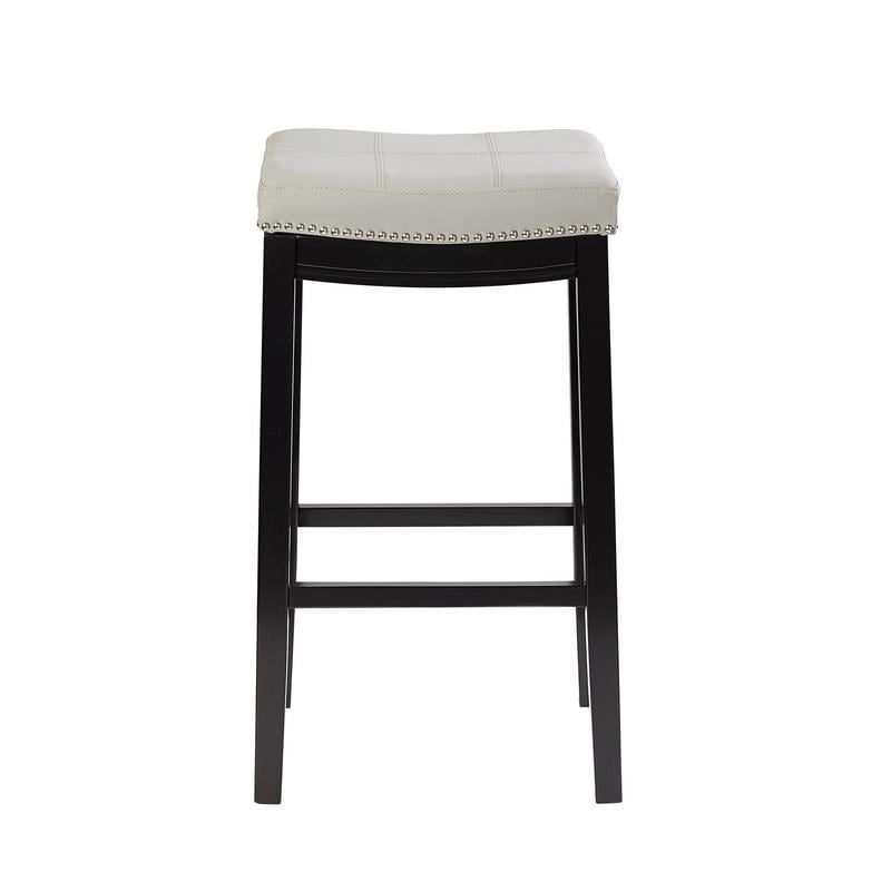 Backless Upholstered Bar Stool with Nailhead Trim and Wood Frame