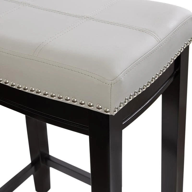 Backless Upholstered Bar Stool with Nailhead Trim and Wood Frame
