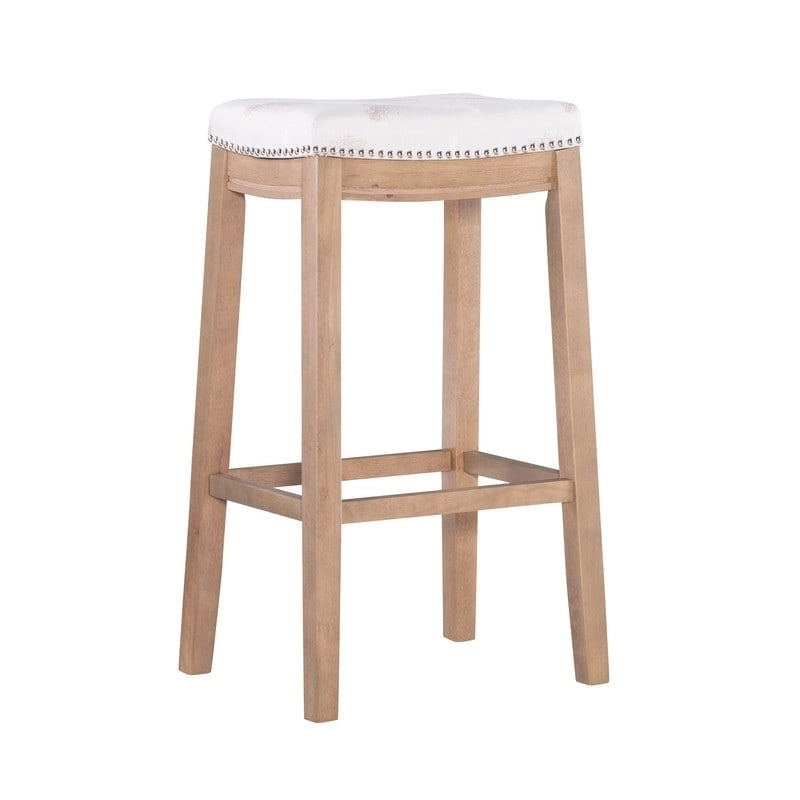 Backless Upholstered Bar Stool with Nailhead Trim and Wood Frame