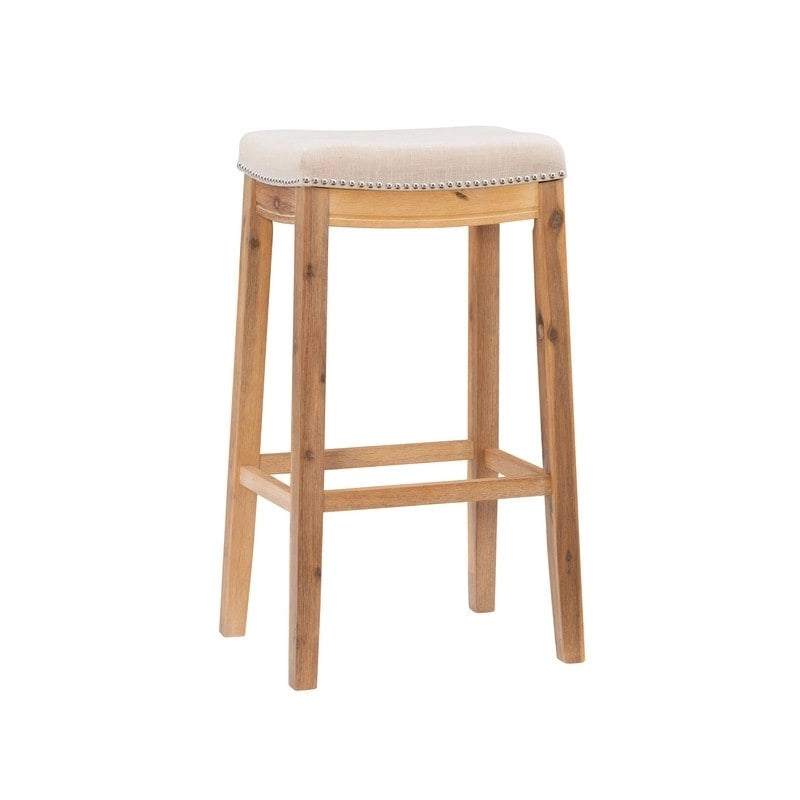 Backless Upholstered Bar Stool with Nailhead Trim and Wood Frame