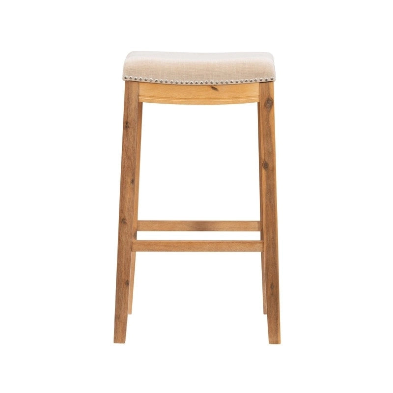 Backless Upholstered Bar Stool with Nailhead Trim and Wood Frame