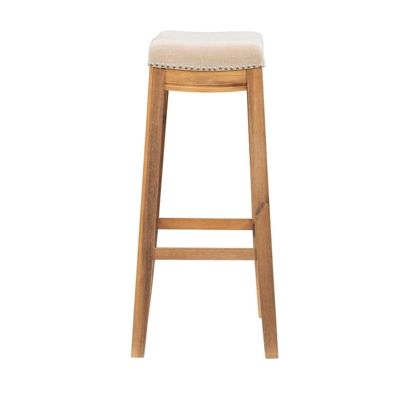 Backless Upholstered Bar Stool with Nailhead Trim and Wood Frame