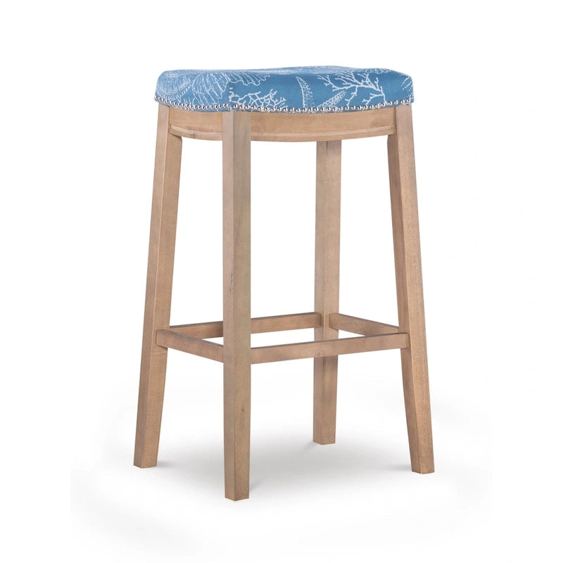 Backless Upholstered Bar Stool with Nailhead Trim and Wood Frame