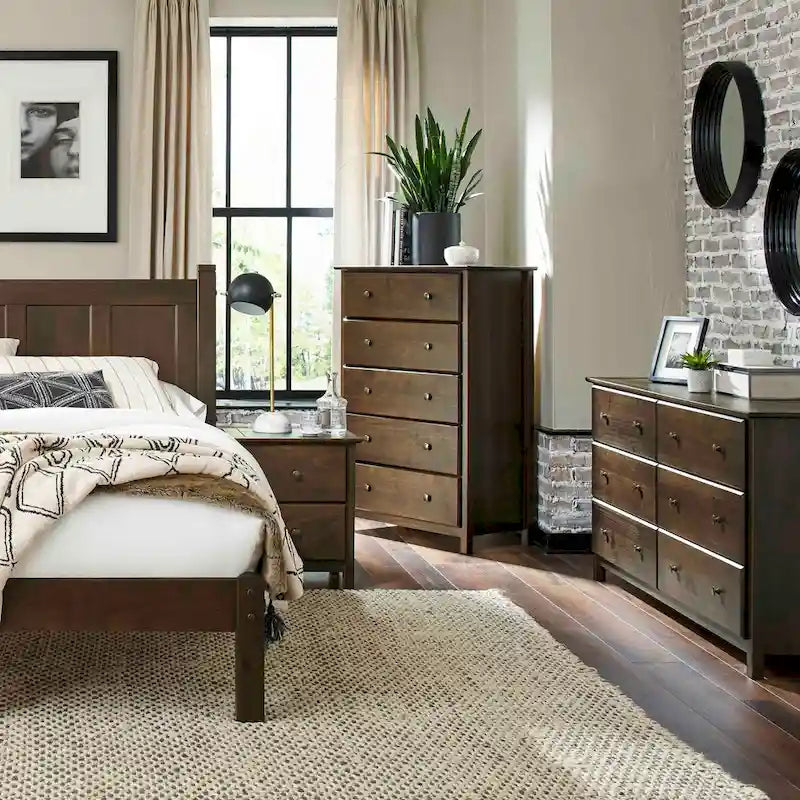 5-Drawer Solid Pine Wood Chest Espresso Walnut Cherry Natural Finish