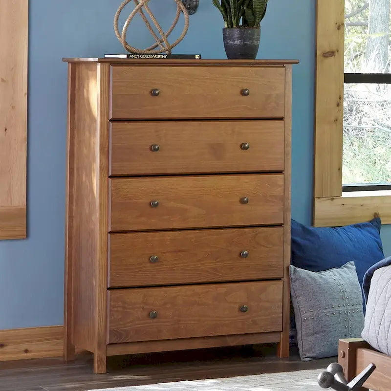 5-Drawer Solid Pine Wood Chest Espresso Walnut Cherry Natural Finish