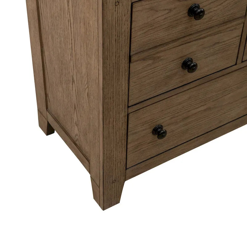 Rustic 7-Drawer Dresser Hardwood Oak Veneer Aged Oak or Sandstone Finish