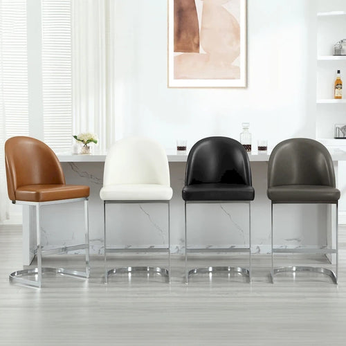 26" Counter Height Bar Stool PU Leather Padded Seat Chrome Metal Base