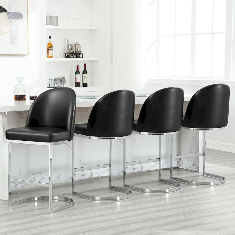 26" Counter Height Bar Stool PU Leather Padded Seat Chrome Metal Base