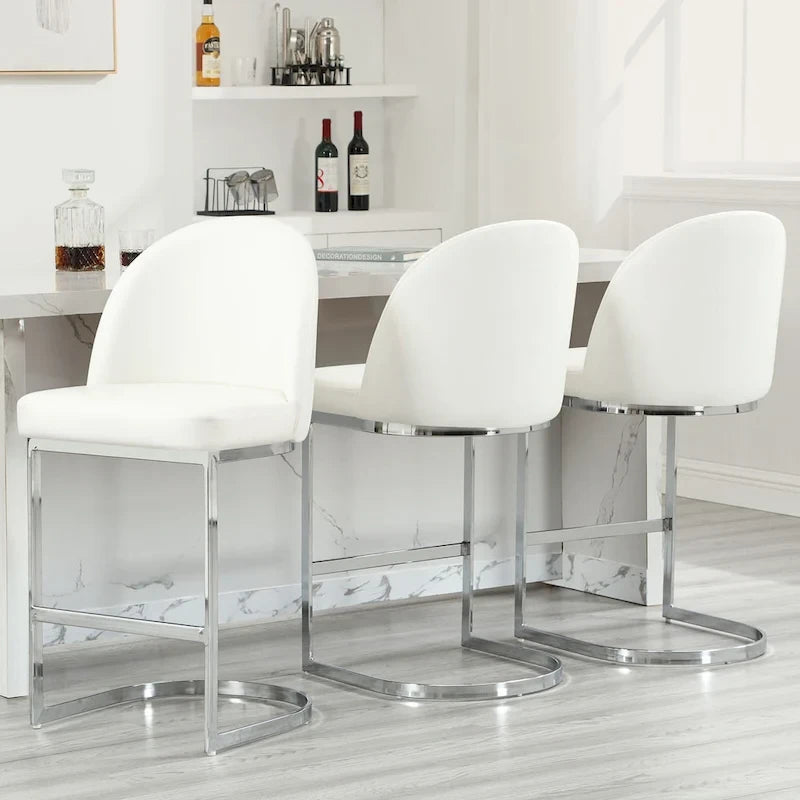 26" Counter Height Bar Stool PU Leather Padded Seat Chrome Metal Base
