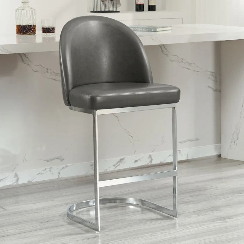 26" Counter Height Bar Stool PU Leather Padded Seat Chrome Metal Base
