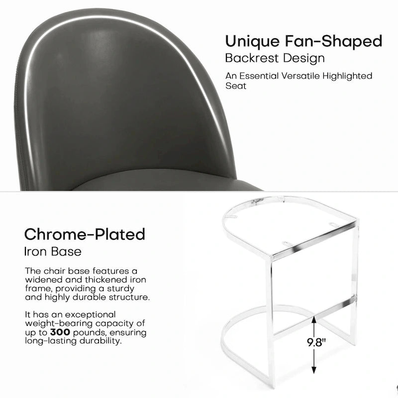 26" Counter Height Bar Stool PU Leather Padded Seat Chrome Metal Base