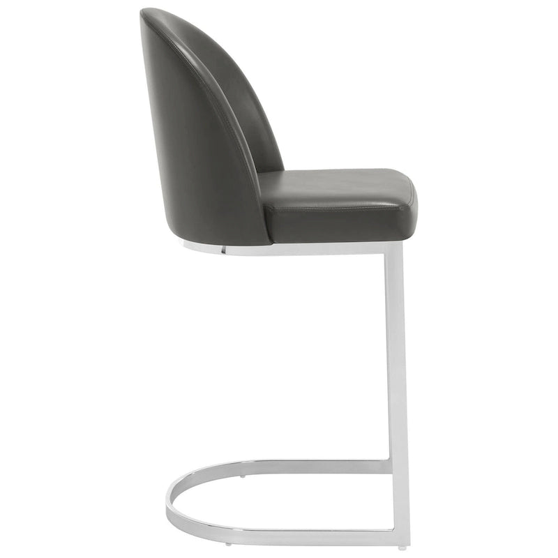 26" Counter Height Bar Stool PU Leather Padded Seat Chrome Metal Base