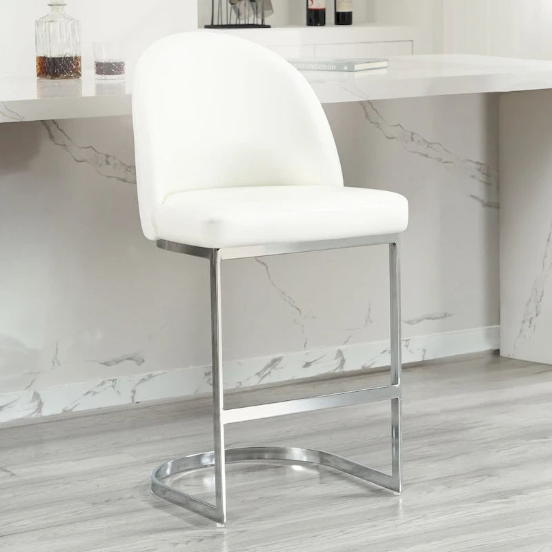 26" Counter Height Bar Stool PU Leather Padded Seat Chrome Metal Base