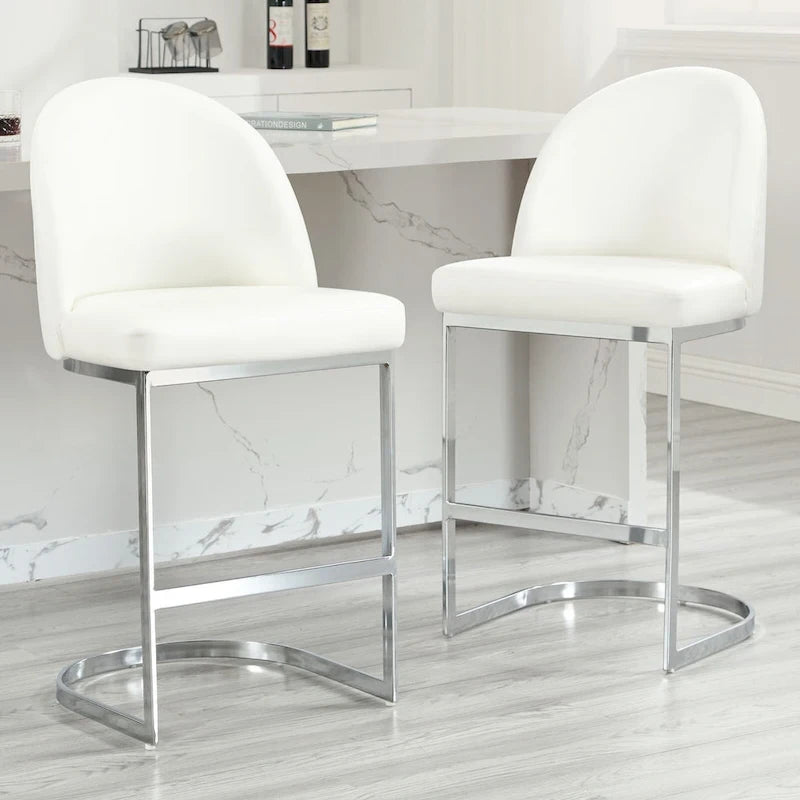 26" Counter Height Bar Stool PU Leather Padded Seat Chrome Metal Base