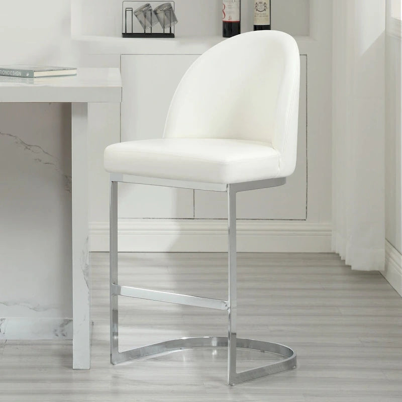 26" Counter Height Bar Stool PU Leather Padded Seat Chrome Metal Base