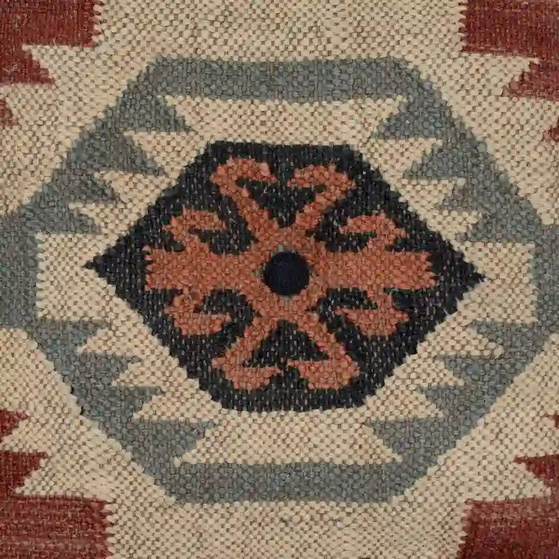 Handmade Kilim Wool Jute Square Pouf Ottoman Beige Rust Blue