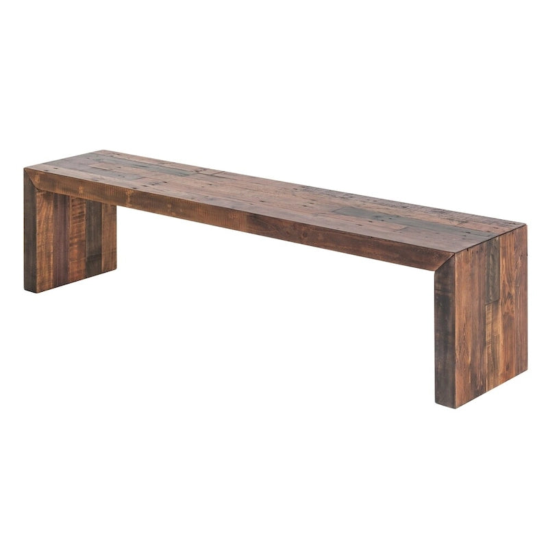 Rustic Brown Solid Pine Wood Farmhouse Style Dining Bench