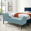 Teal Tufted Storage Bench with Rolled Arms and Wood Legs