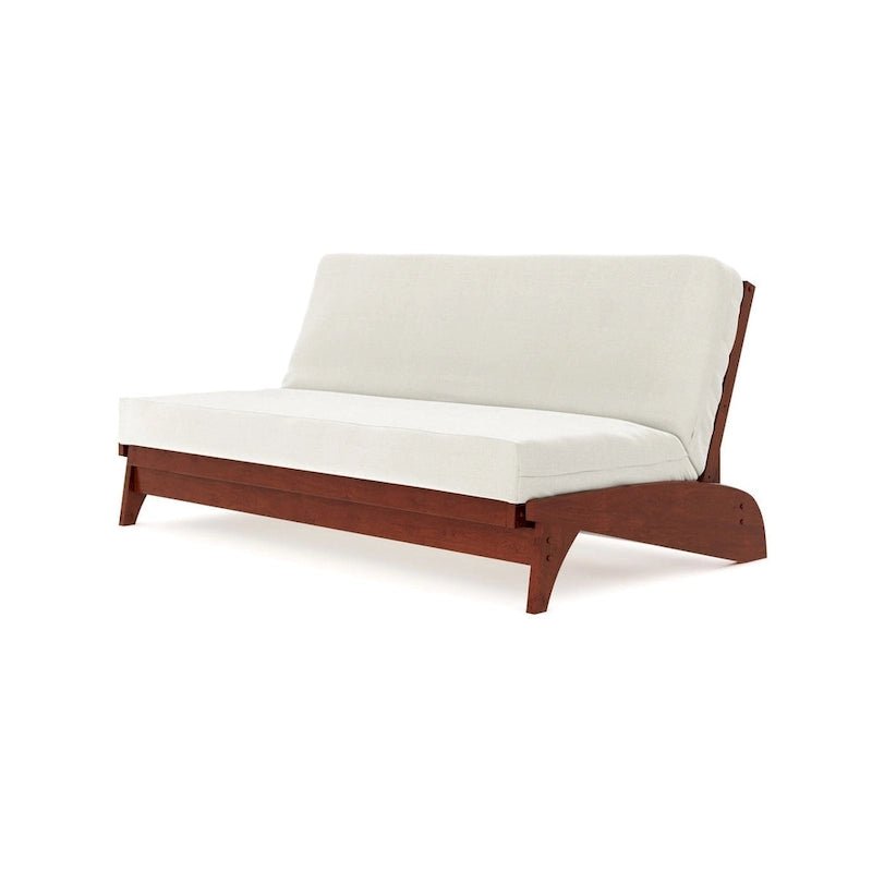 Full Size Wall Hugger Futon Frame Convertible Sofa Bed in Grey Warm Cherry Dark Cherry Black Walnut