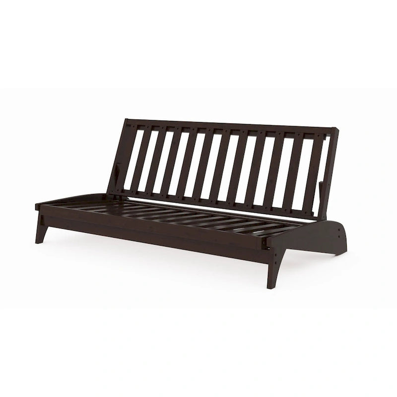 Full Size Wall Hugger Futon Frame Convertible Sofa Bed in Grey Warm Cherry Dark Cherry Black Walnut