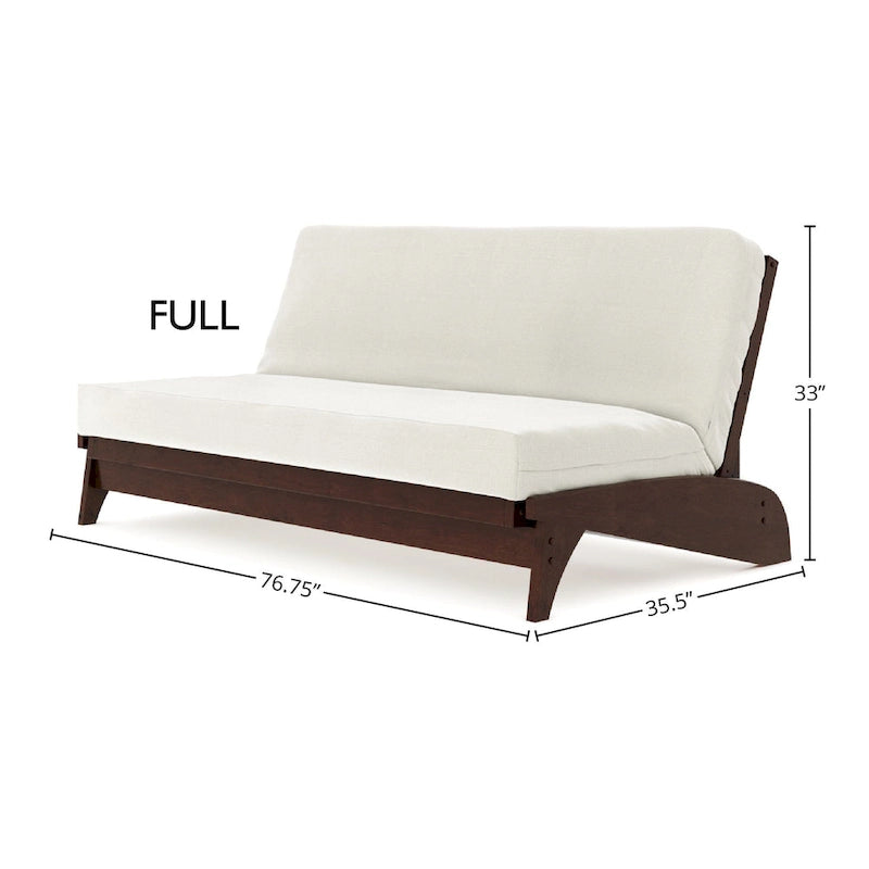 Full Size Wall Hugger Futon Frame Convertible Sofa Bed in Grey Warm Cherry Dark Cherry Black Walnut